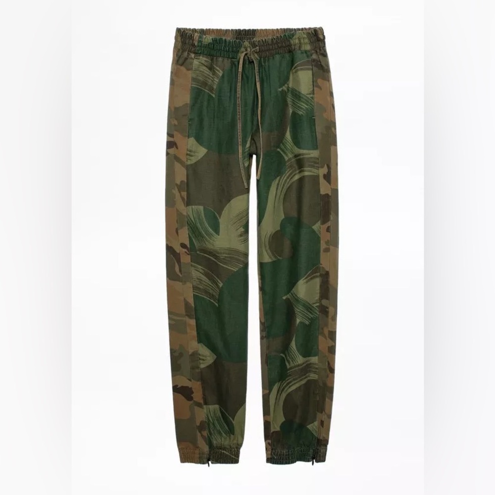 Zadig & Voltaire Green Camouflage Wide-Leg Drawstring Pants